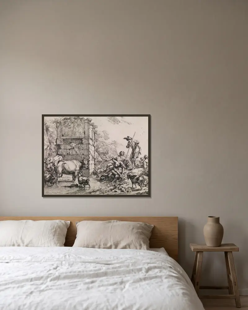Pijąca krowa, Nicolaes Pietersz. Berchem w ramie na ścianie