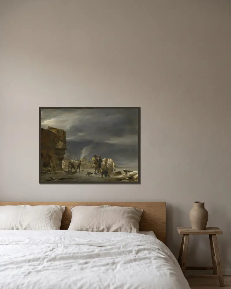 Auf dem Eis nahe einer Stadt von Nicolaes Pietersz. Berchem gerahmt an einer Wand