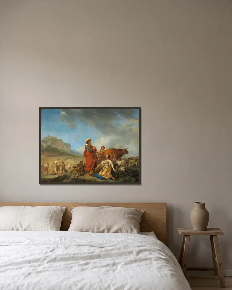 Rut och Boas av Nicolaes Pietersz. Berchem inramad på en vägg
