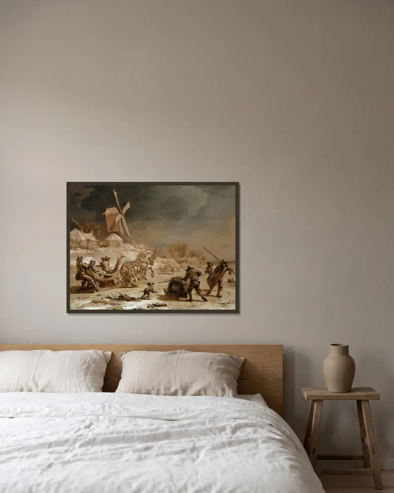 Schlittenfahrt von Nicolaes Pietersz. Berchem gerahmt an einer Wand