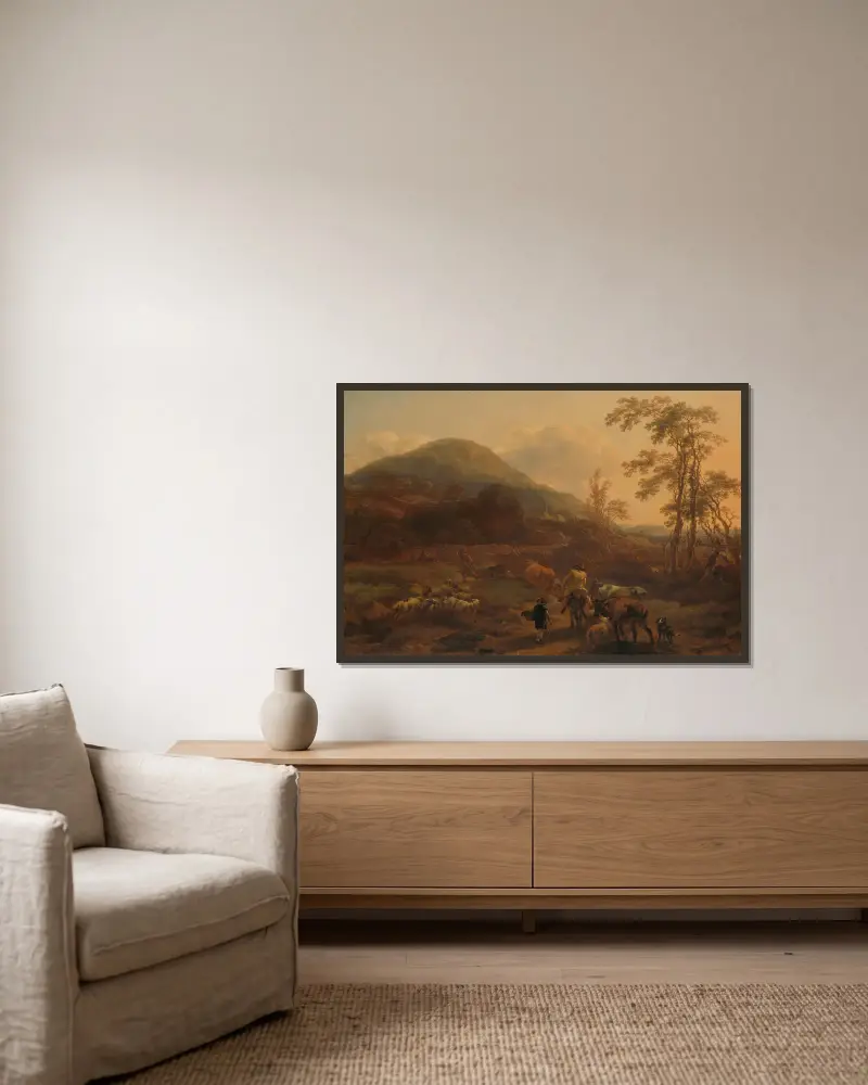Trzy stada, Nicolaes Pietersz. Berchem w ramie na ścianie
