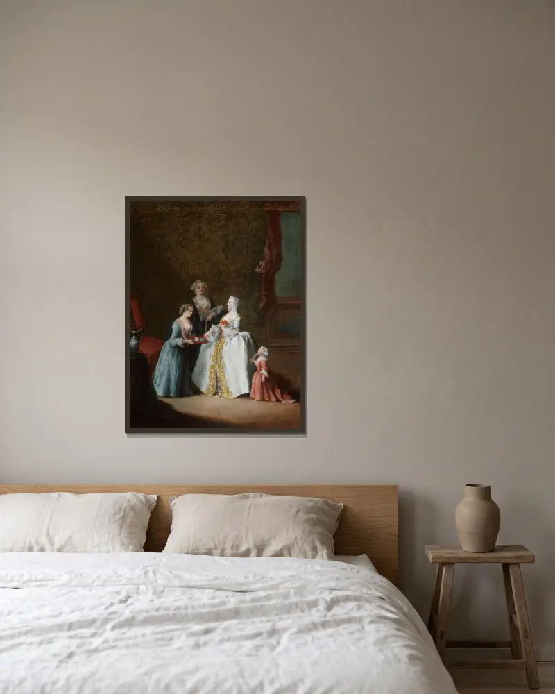 Dame bei ihrer Toilette von Pietro Longhi gerahmt an einer Wand
