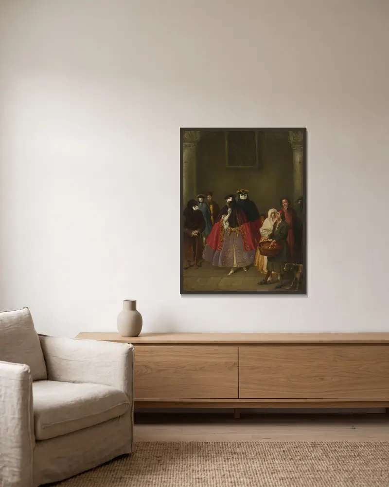 Dominomöte av Pietro Longhi inramad på en vägg