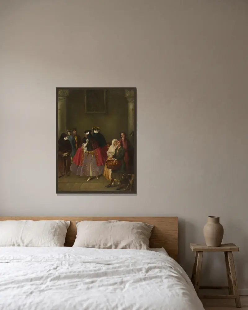 Dominomöte av Pietro Longhi inramad på en vägg