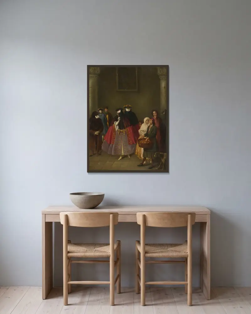 Dominomöte av Pietro Longhi inramad på en vägg