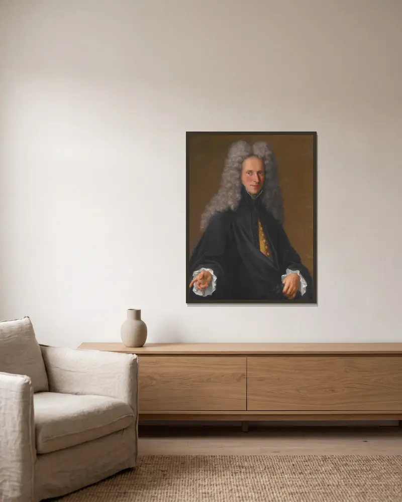 Portrait of an Unknown Nobleman av Pietro Longhi inramad på en vägg