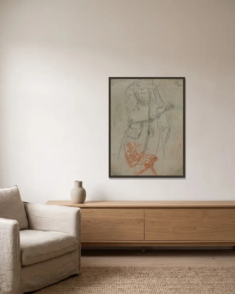 Studier av en kostym, ärm och hand av Pietro Longhi inramad på en vägg