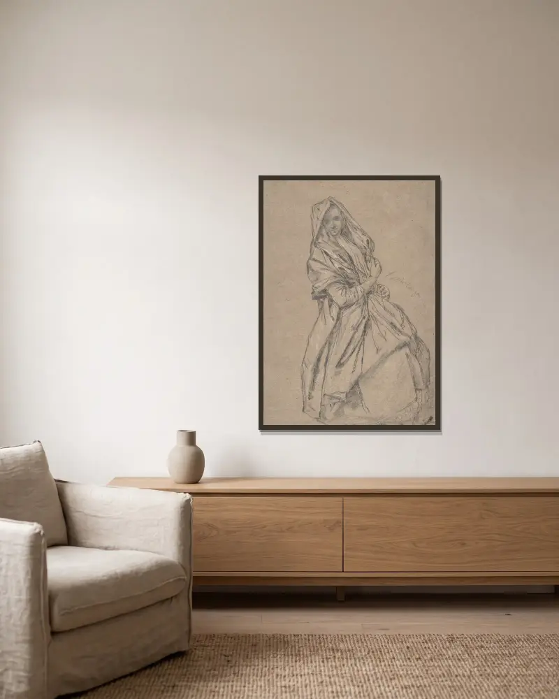 Studie einer sitzenden Frau von Pietro Longhi gerahmt an einer Wand