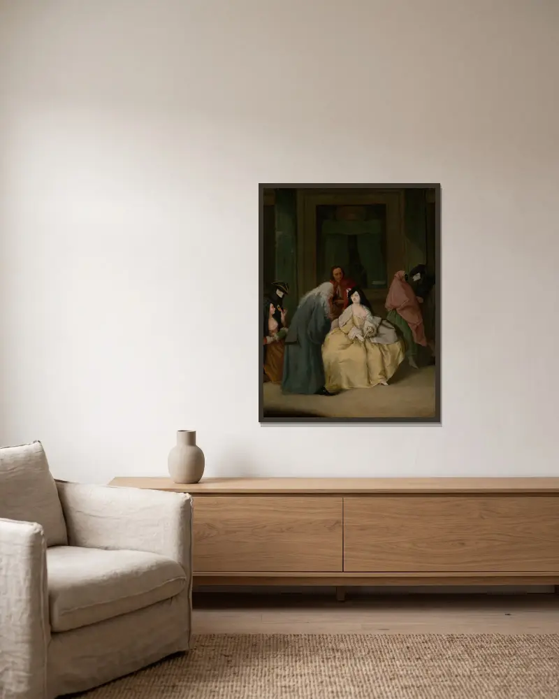 The Meeting av Pietro Longhi inramad på en vägg