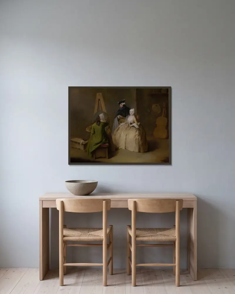 Maler i sin ateliér, Pietro Longhi v rámu na stěně
