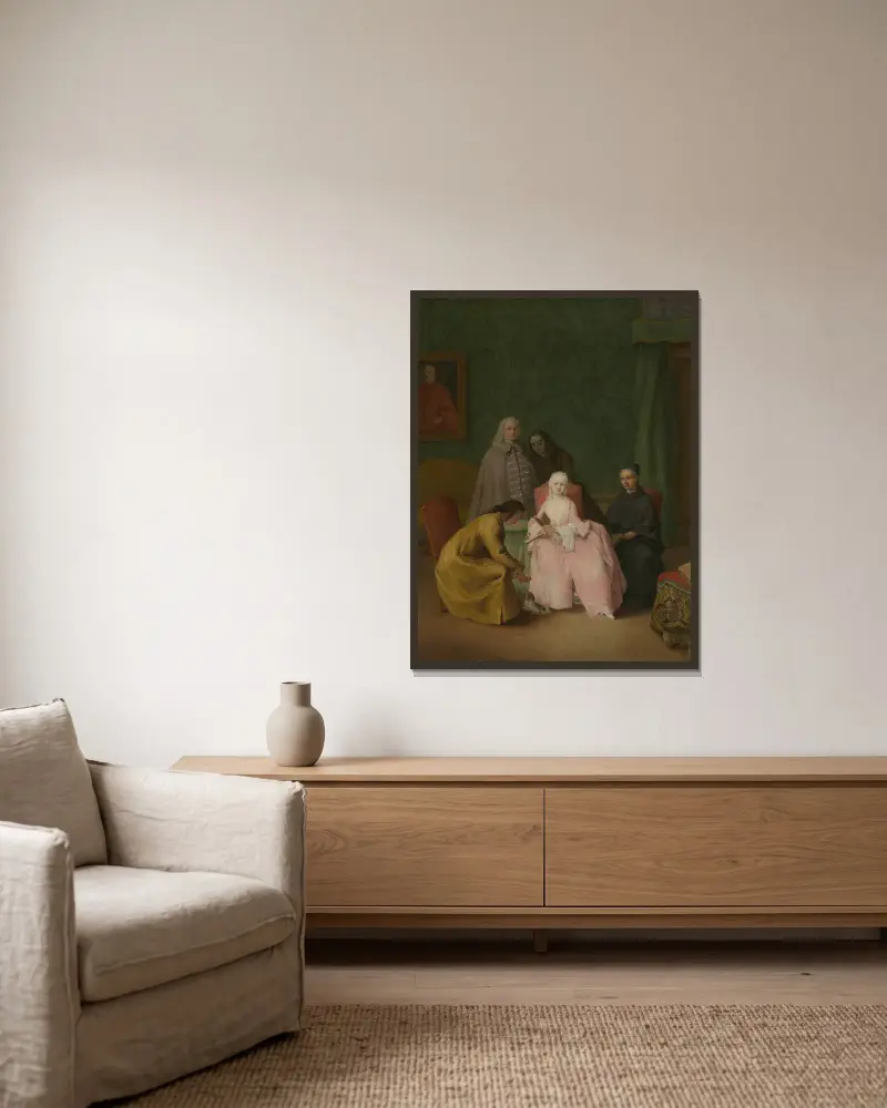 The Visit av Pietro Longhi inramad på en vägg