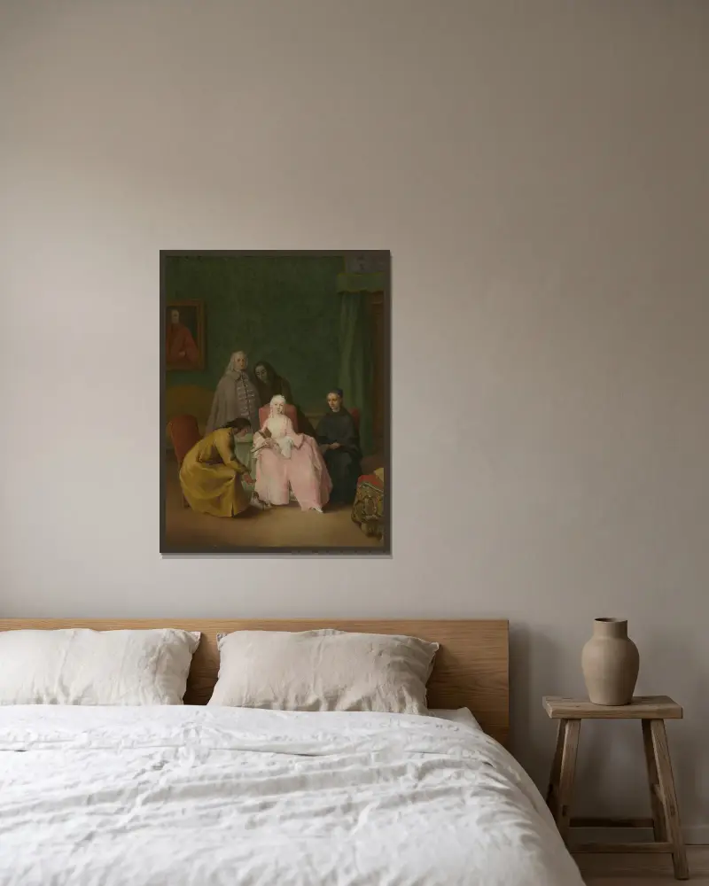 The Visit av Pietro Longhi inramad på en vägg