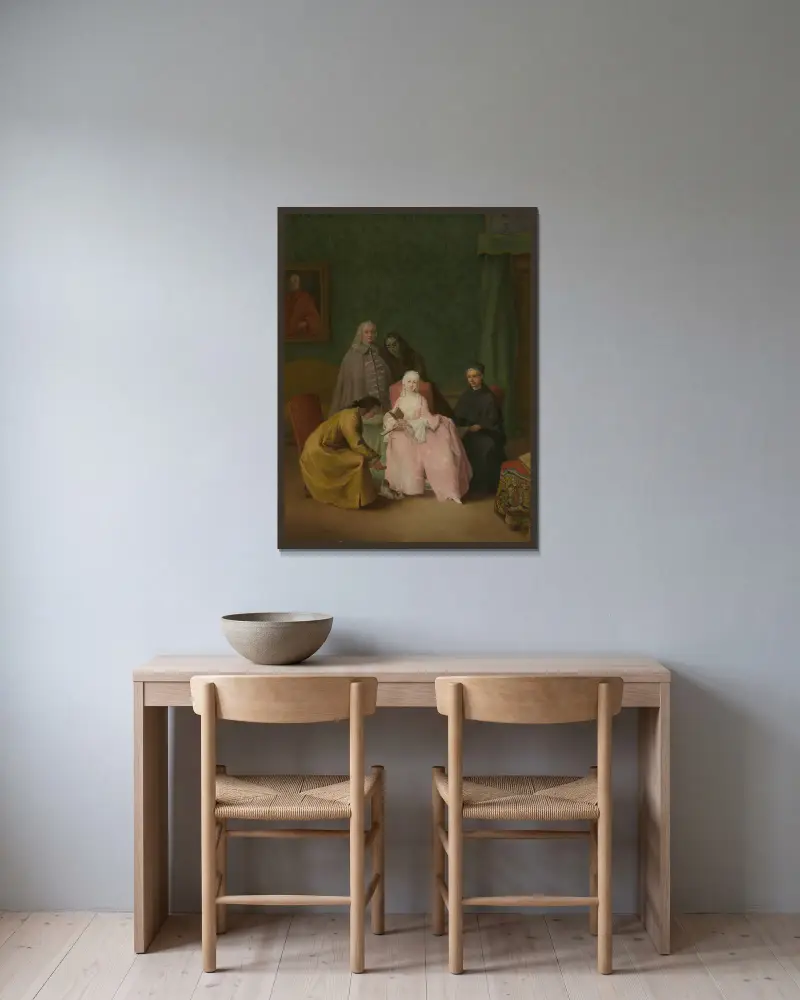 The Visit av Pietro Longhi inramad på en vägg