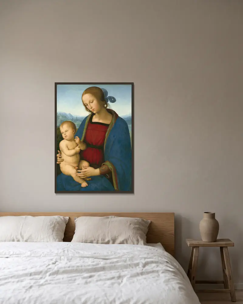 Madonna and Child, 1500 – nr 2 av Pietro Perugino inramad på en vägg