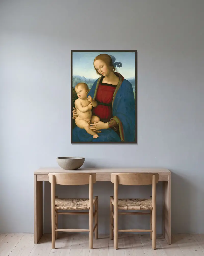 Madonna and Child, 1500 – nr 2 av Pietro Perugino inramad på en vägg