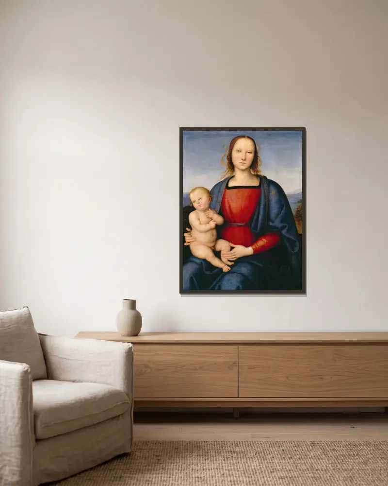 Madonna and Child, 1500 – nr 1 av Pietro Perugino inramad på en vägg