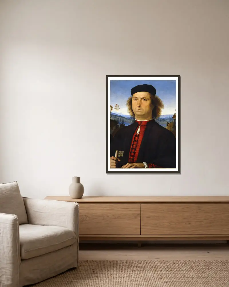 Porträtt av Francesco delle Opere av Pietro Perugino inramad på en vägg