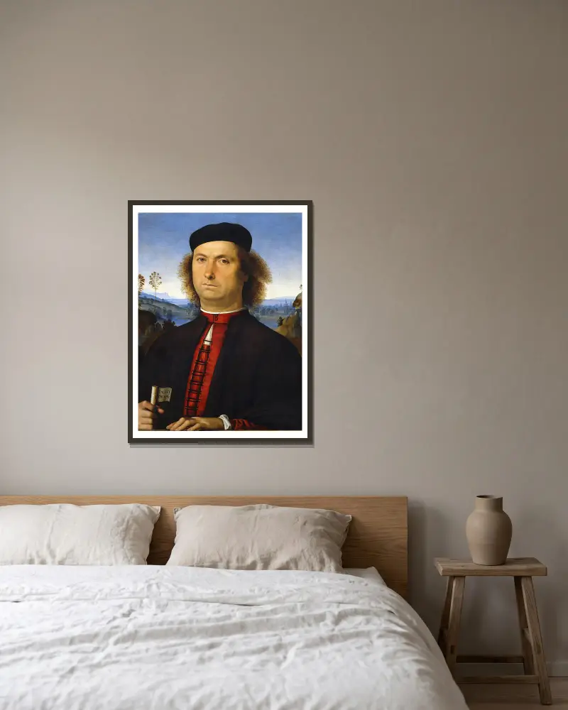 Porträtt av Francesco delle Opere av Pietro Perugino inramad på en vägg