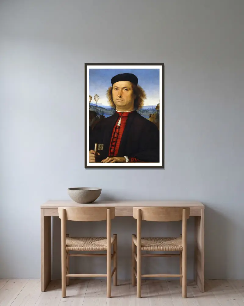 Porträtt av Francesco delle Opere av Pietro Perugino inramad på en vägg