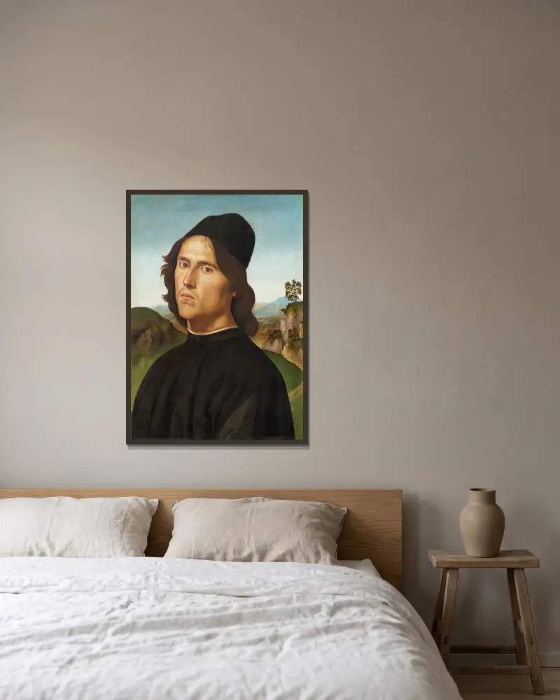 Portrait of Lorenzo di Cred av Pietro Perugino inramad på en vägg