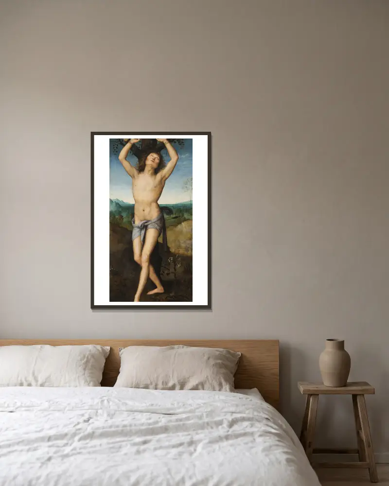 Heiliger Sebastian von Pietro Perugino gerahmt an einer Wand