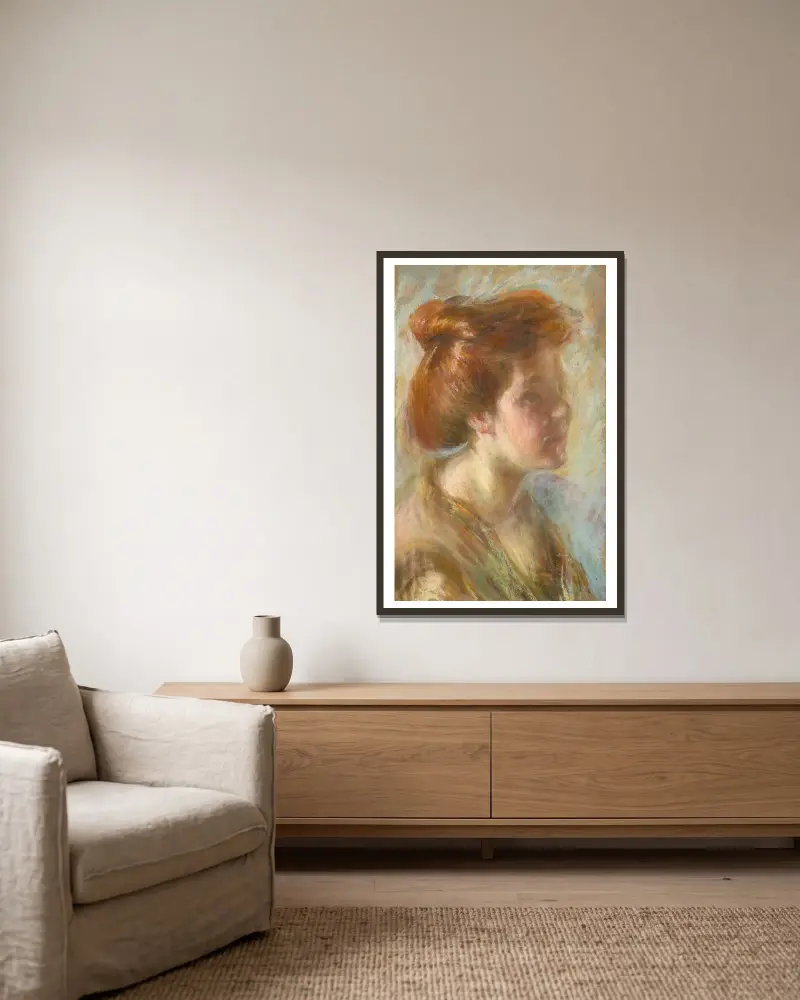 Girl with Titian Hair av Alice Pike Barney inramad på en vägg