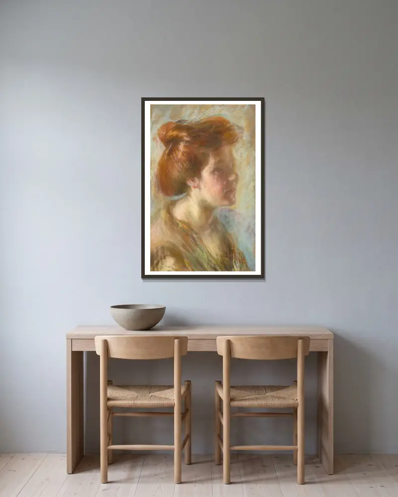 Girl with Titian Hair av Alice Pike Barney inramad på en vägg