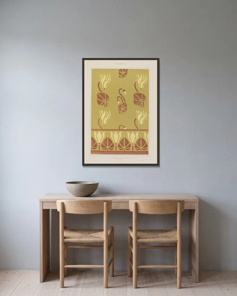 Bordure et Semis, Cyclamen av Maurice Pillard Verneuil inramad på en vägg