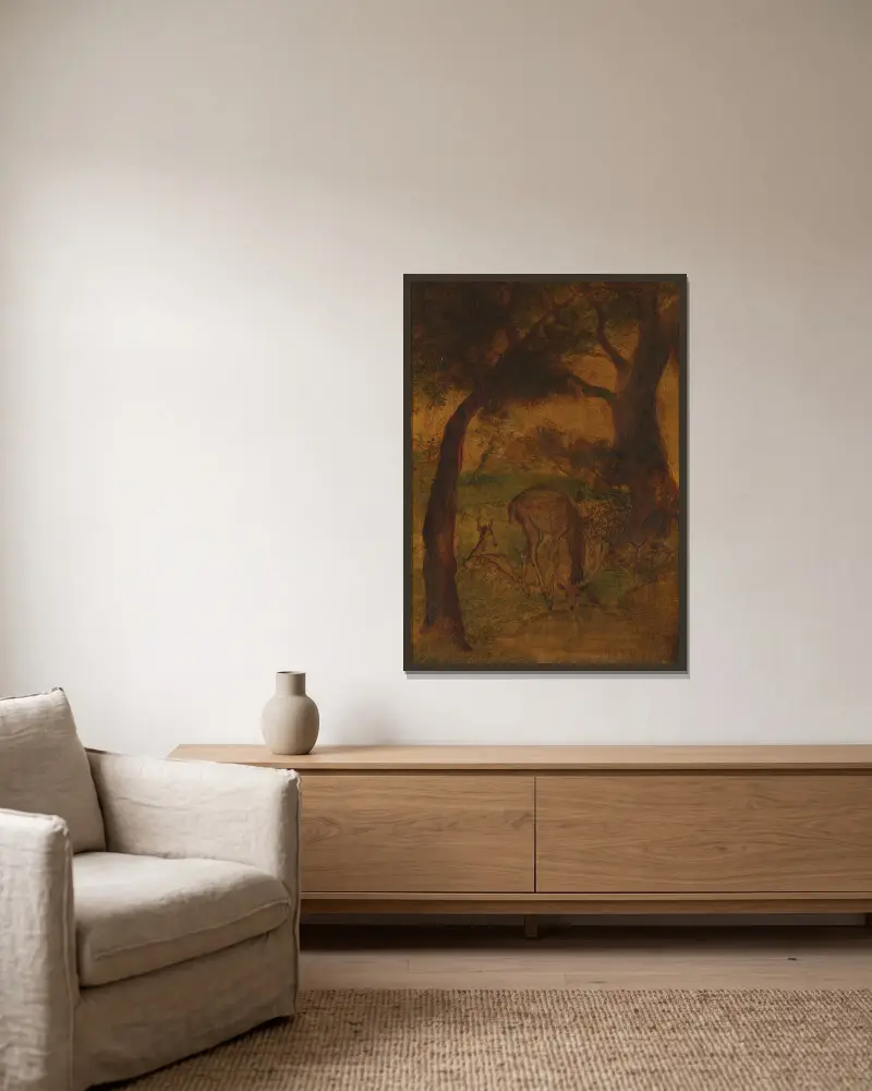 Drickande hjort, Albert Pinkham Ryder v rámu na stěně