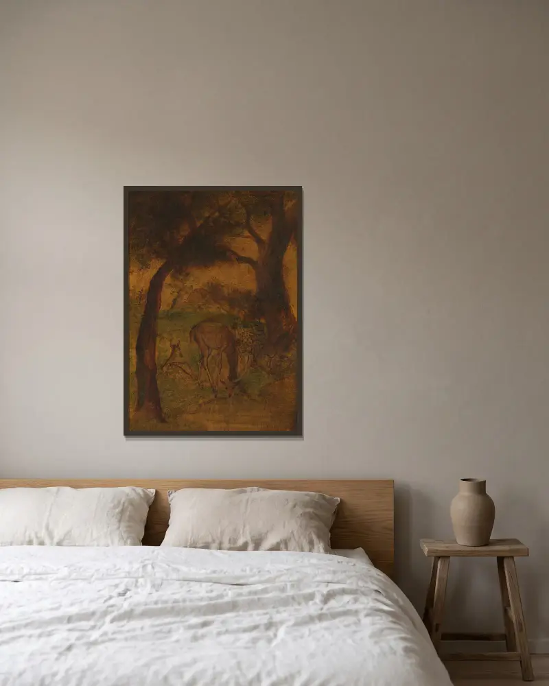 Drickande hjort, Albert Pinkham Ryder v rámu na stěně
