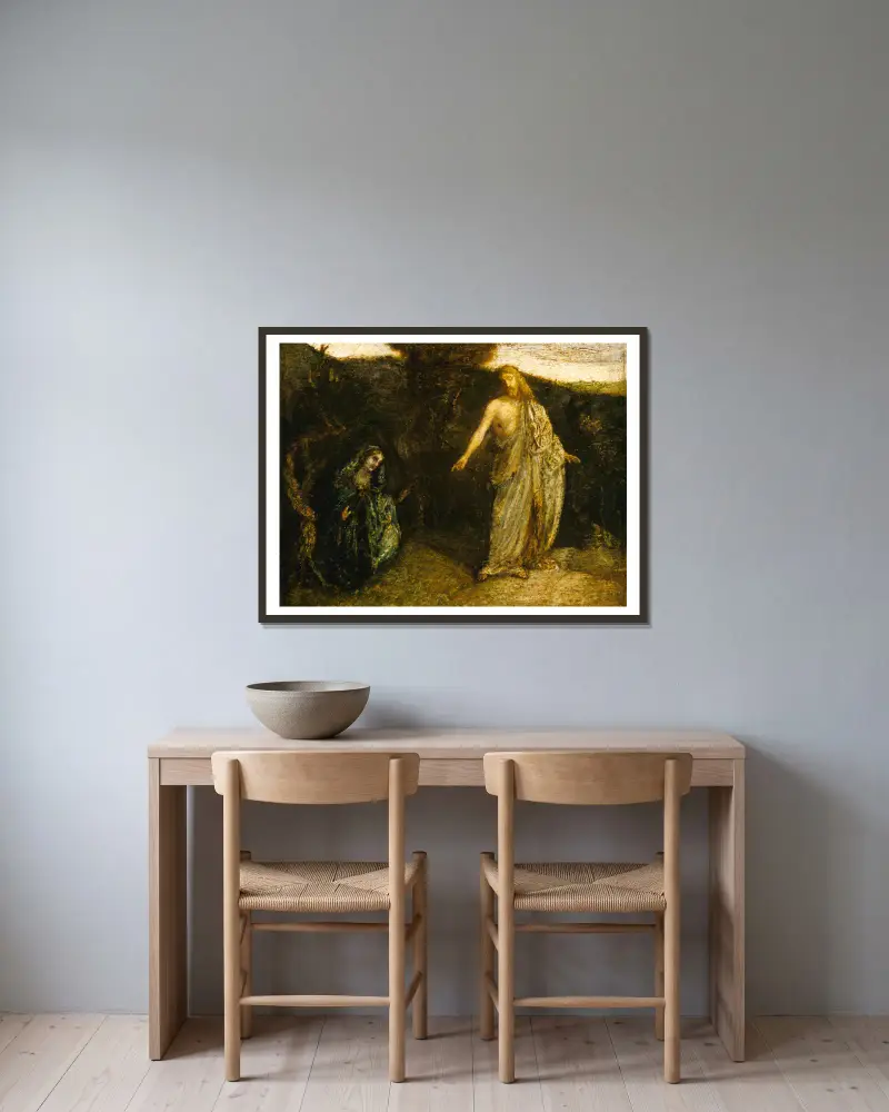 Christus erscheint Maria von Albert Pinkham Ryder gerahmt an einer Wand