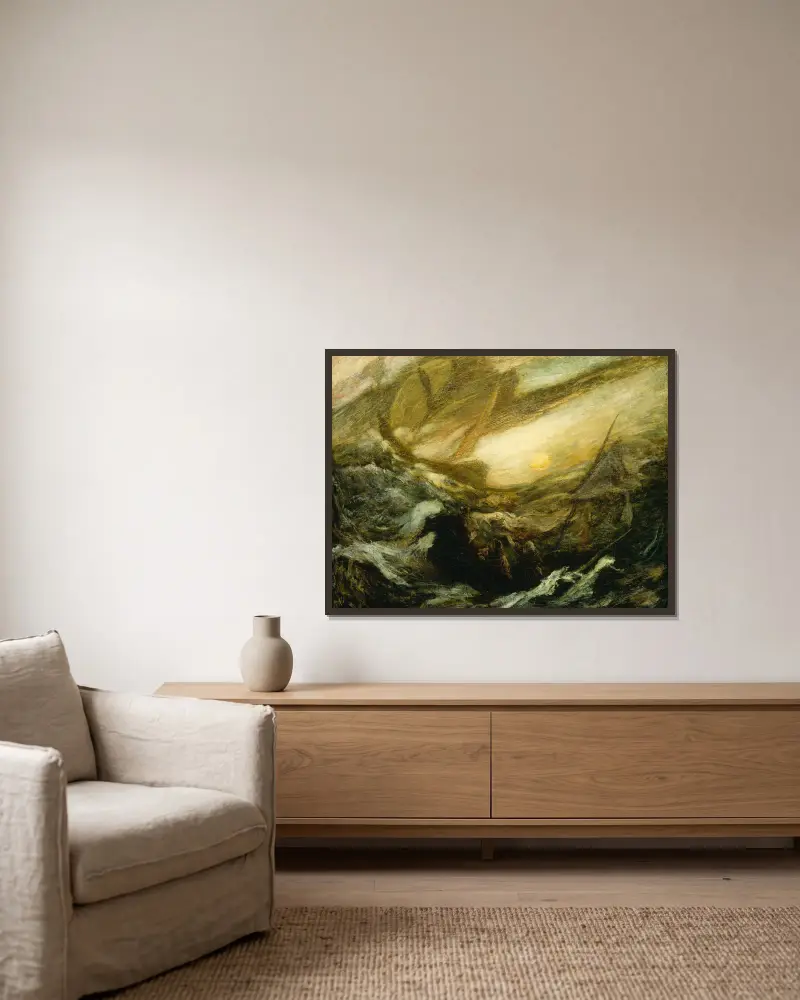 Flying Dutchman av Albert Pinkham Ryder inramad på en vägg