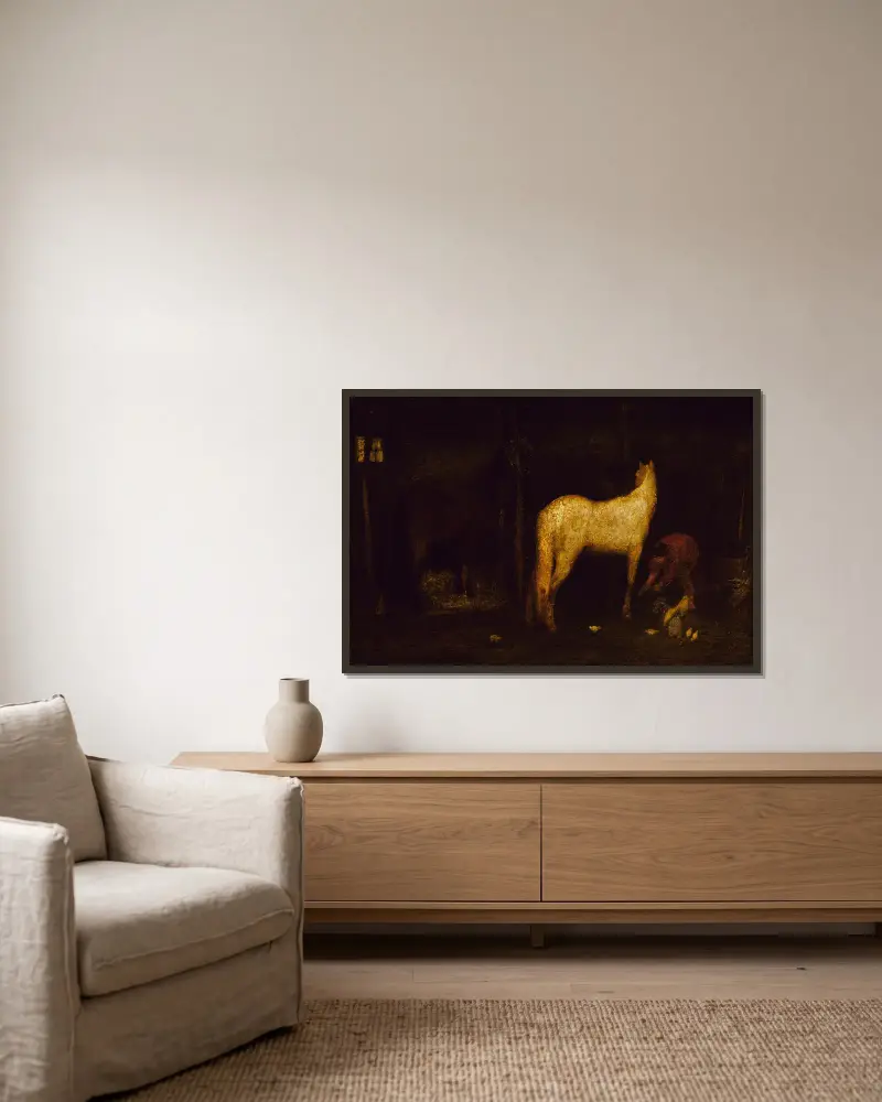 W stajni, Albert Pinkham Ryder w ramie na ścianie