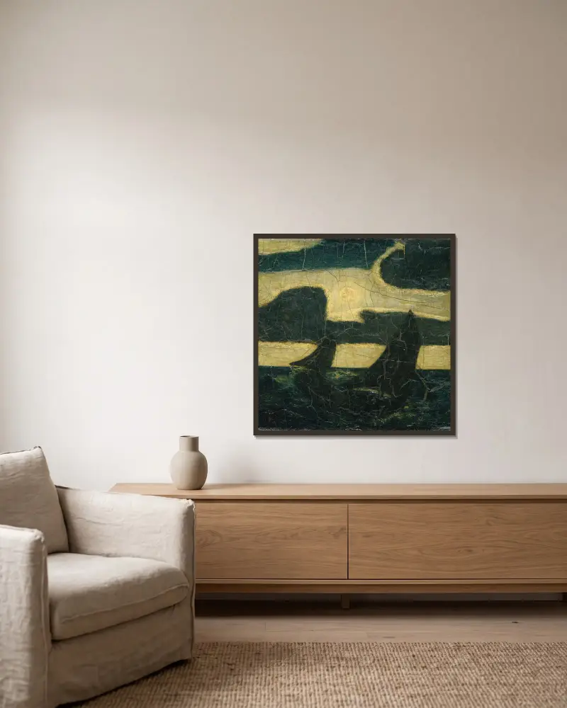 Moonlight Marine av Albert Pinkham Ryder inramad på en vägg