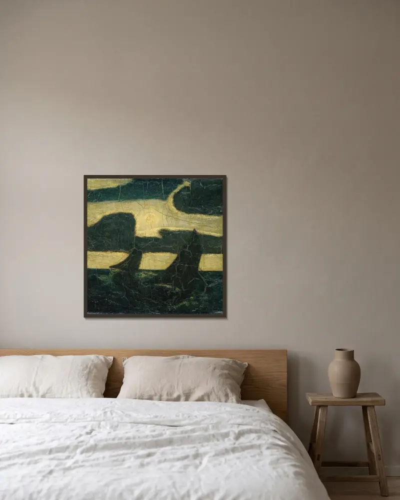 Moonlight Marine av Albert Pinkham Ryder inramad på en vägg