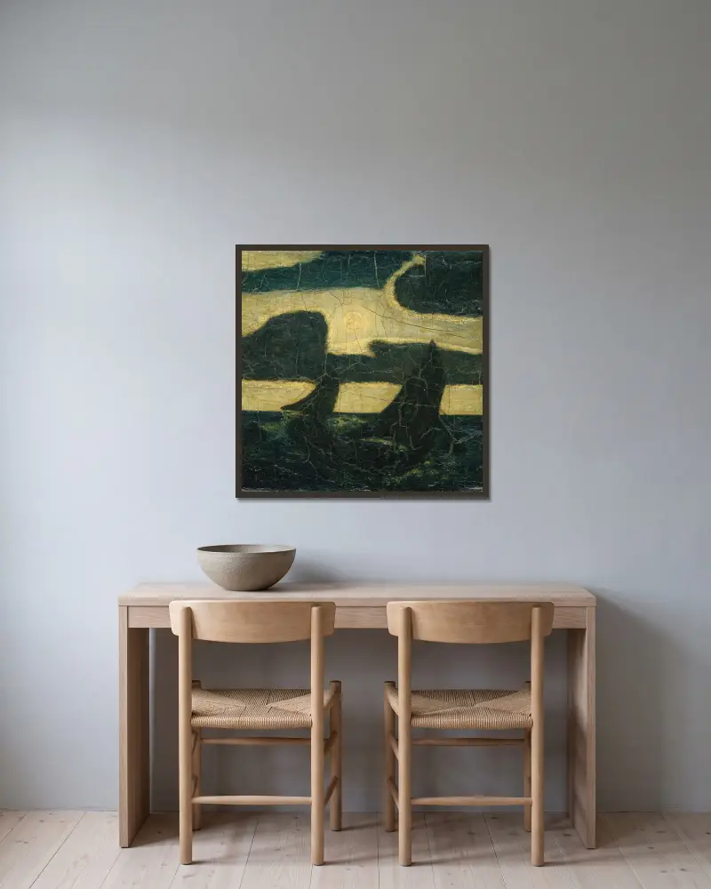 Moonlight Marine av Albert Pinkham Ryder inramad på en vägg