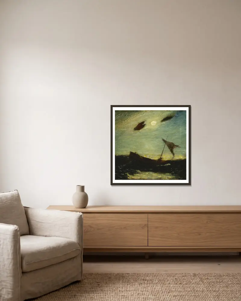 Moonlight av Albert Pinkham Ryder inramad på en vägg