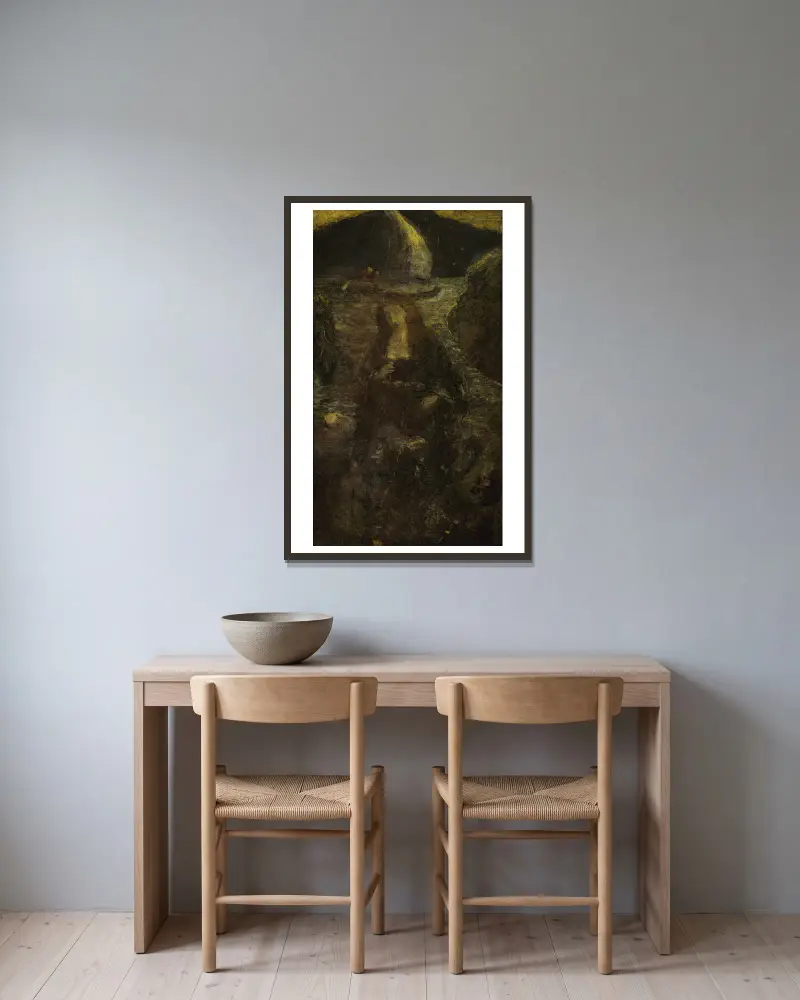 Passing Song av Albert Pinkham Ryder inramad på en vägg