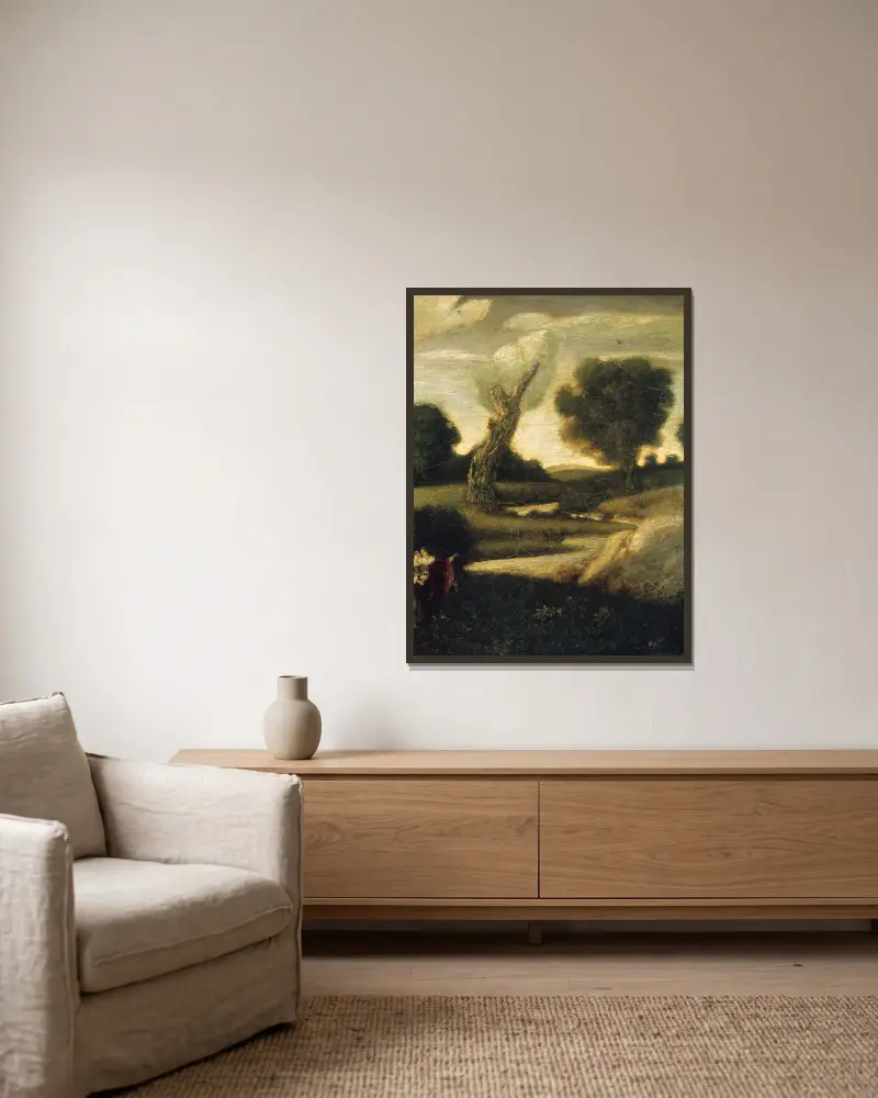 The Forest of Arden av Albert Pinkham Ryder inramad på en vägg