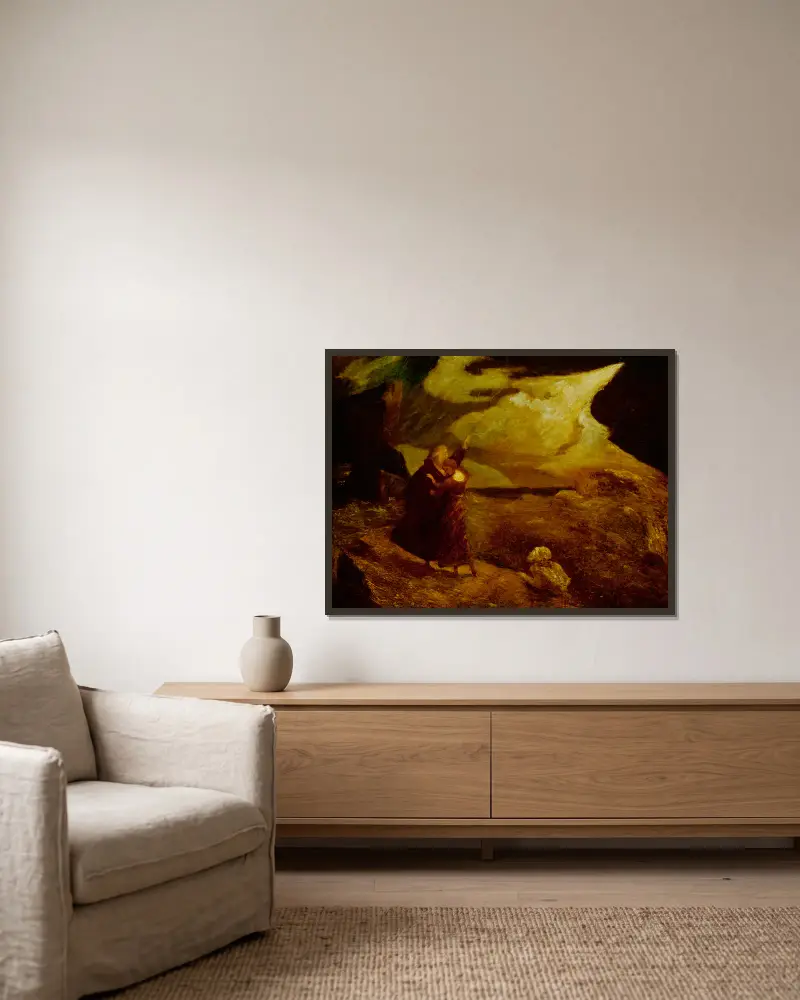 The Tempest av Albert Pinkham Ryder inramad på en vägg