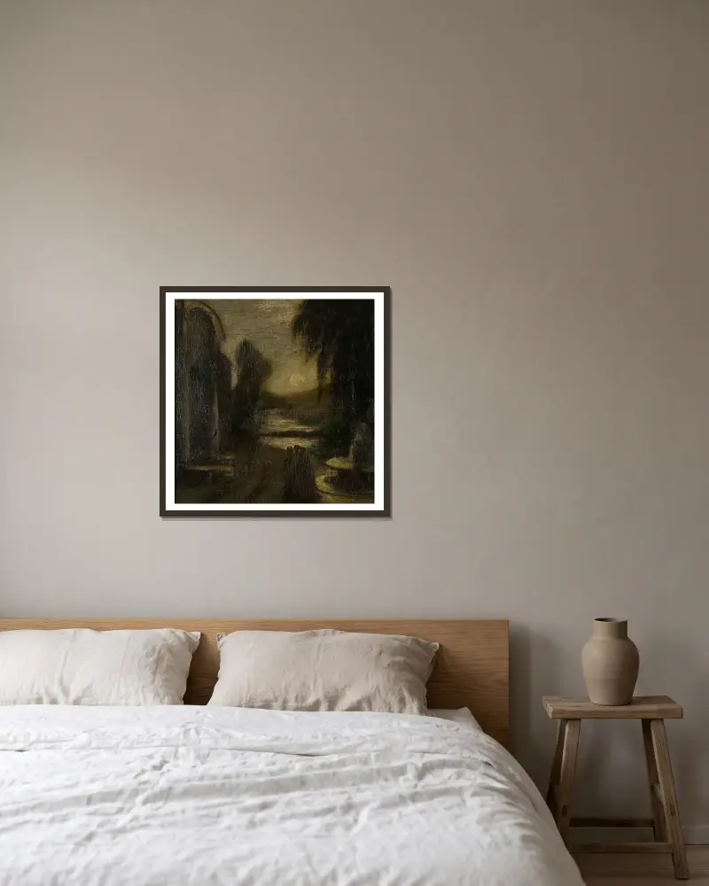 Sinnets tempel av Albert Pinkham Ryder inramad på en vägg