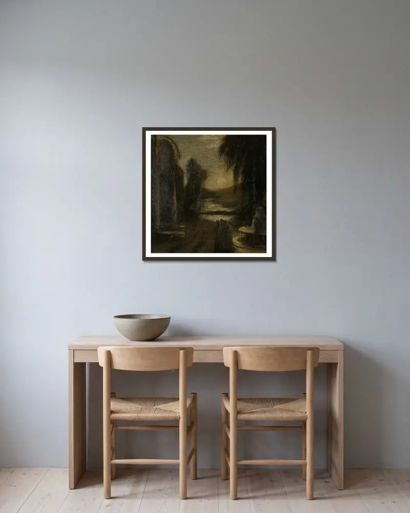 Sinnets tempel av Albert Pinkham Ryder inramad på en vägg