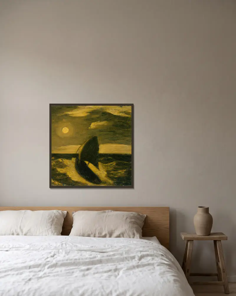 Havets arbetare av Albert Pinkham Ryder inramad på en vägg