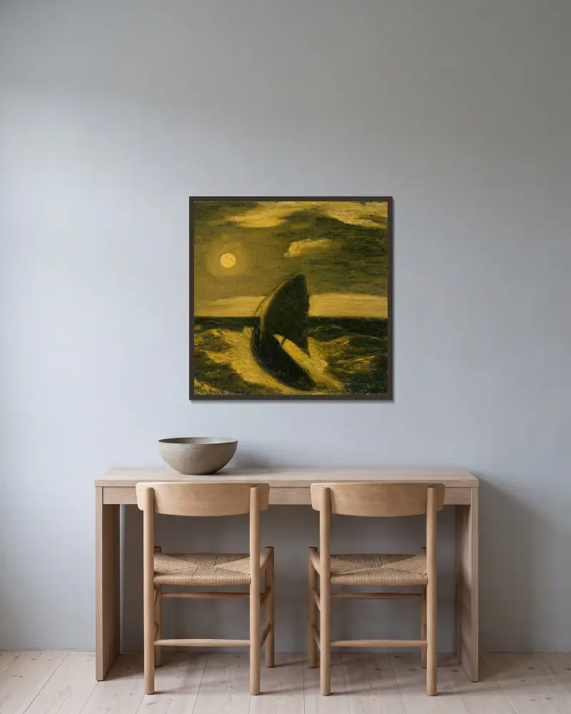 Havets arbetare av Albert Pinkham Ryder inramad på en vägg