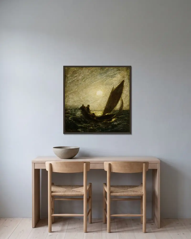 With Sloping Mast And Dipping Prow av Albert Pinkham Ryder inramad på en vägg