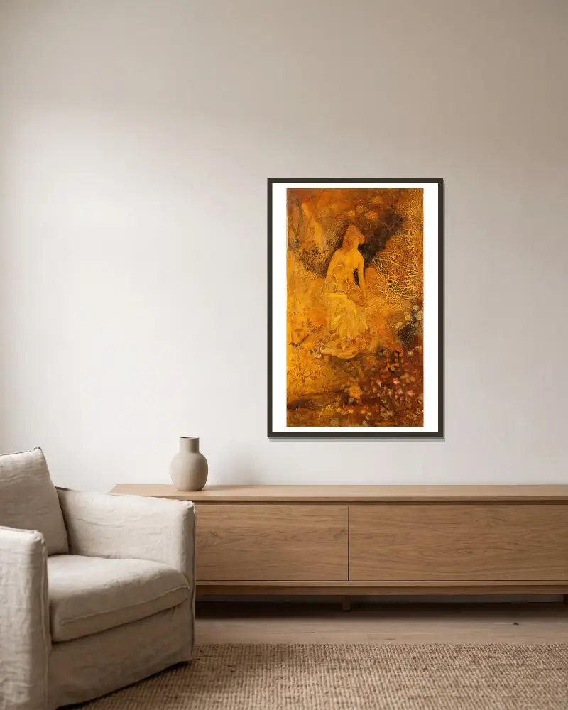 Žena s jelenem, Albert Pinkham Ryder v rámu na stěně
