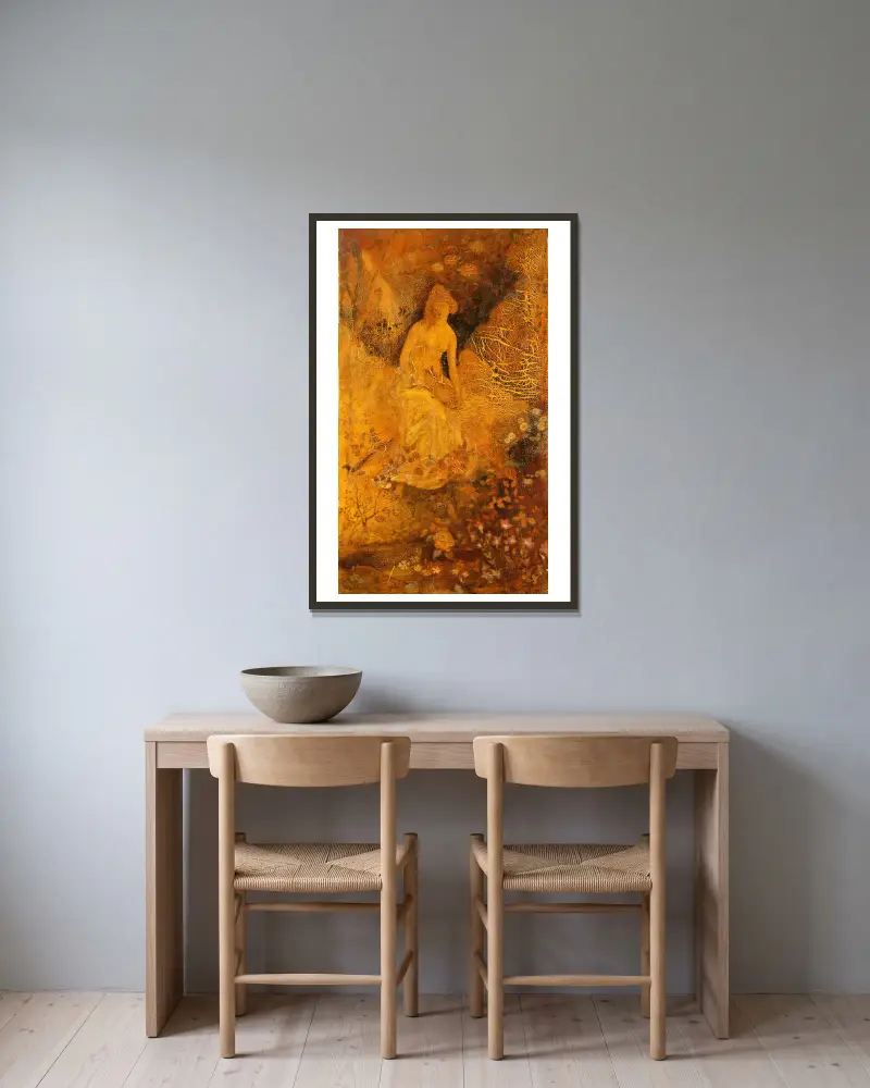 Žena s jelenem, Albert Pinkham Ryder v rámu na stěně