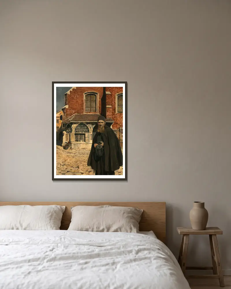 Almosen sammeln von Piotr Stachiewicz gerahmt an einer Wand