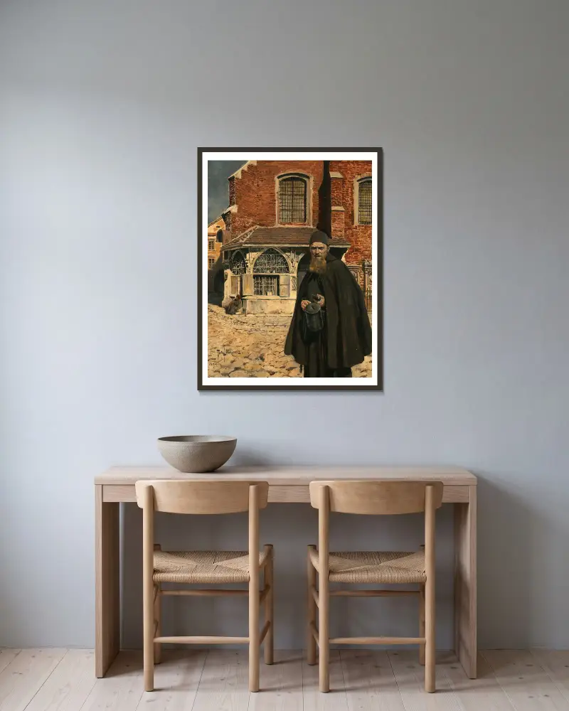 Almosen sammeln von Piotr Stachiewicz gerahmt an einer Wand