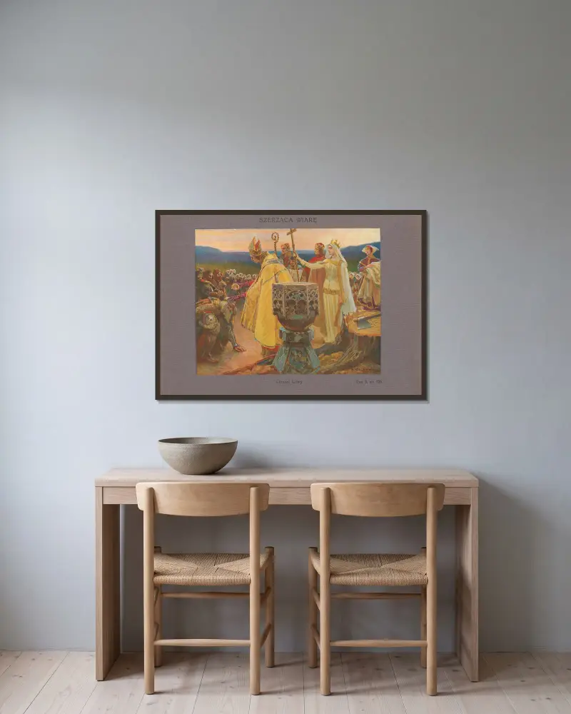 Die den Glauben sät von Piotr Stachiewicz gerahmt an einer Wand